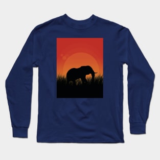 Elephant Silhouette Sunset Long Sleeve T-Shirt